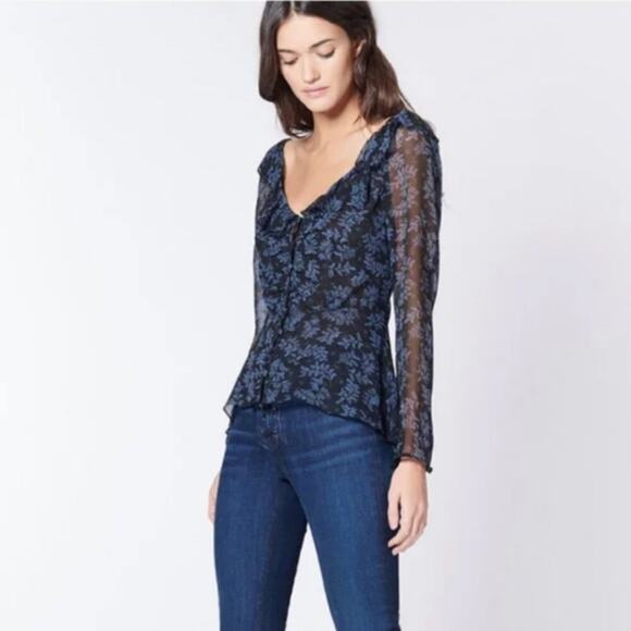 Veronica Beard Boyce Floral Print Silk Ruffle Blouse - Picture 2 of 9